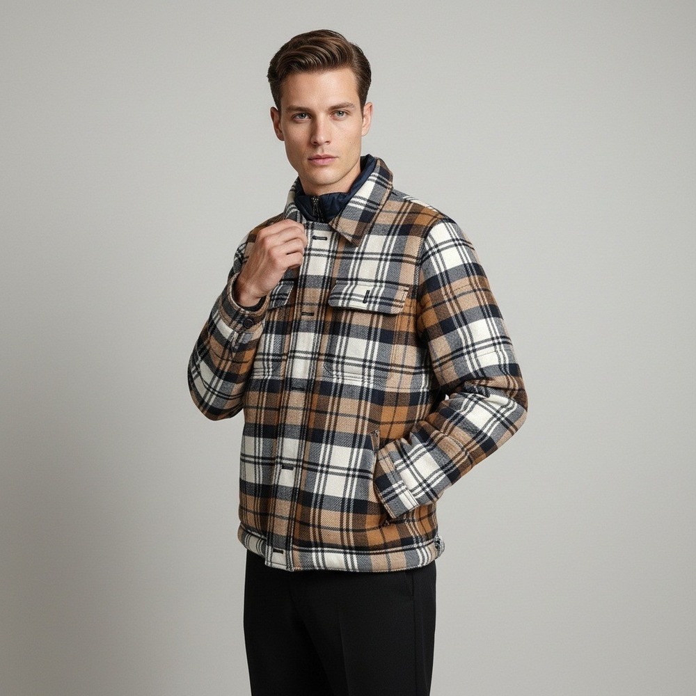 Abercrombie Fitch‎ Plaid Wool Blend Barn Coat Jacket Mens Size Medium Blue Brown